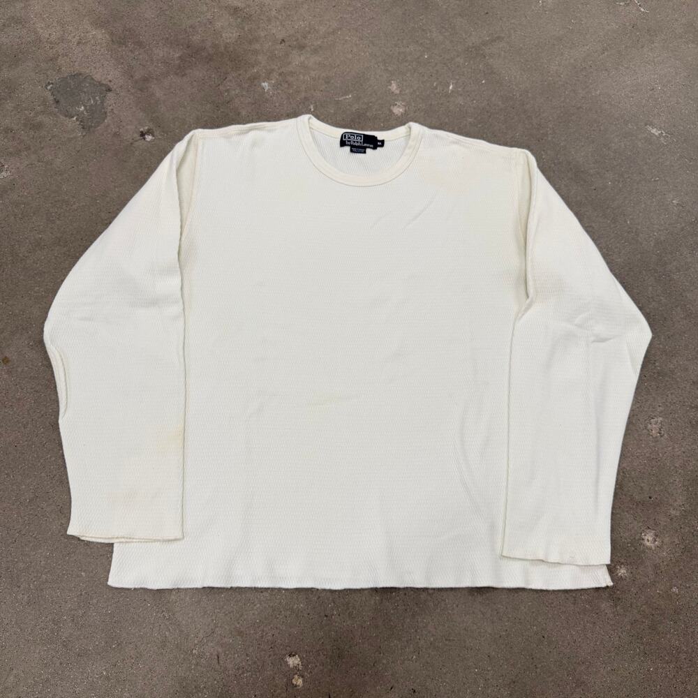 Vintage 90s Polo Ralph Lauren Thermal Army Long Sleeve White Canada XL